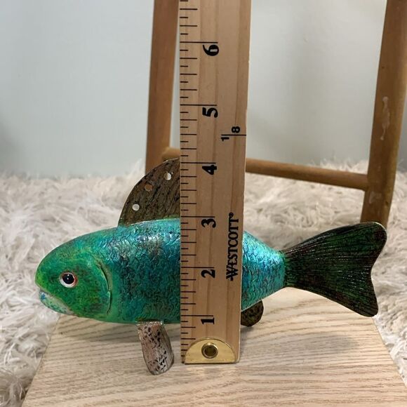 Handcrafted & Hand Painted Folk Art Wood & Metal Colorful Fish Spearing Decoy - Picture 15 of 17